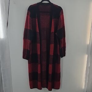 Torrid Black and Red Plaid Long Cardigan